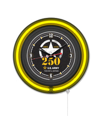 United States Army 250th Anniversary Black Case Neon Clock
