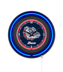 Gonzaga Bulldogs Black Case Neon Clock