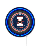 University of Illinois Black Case Neon Clock