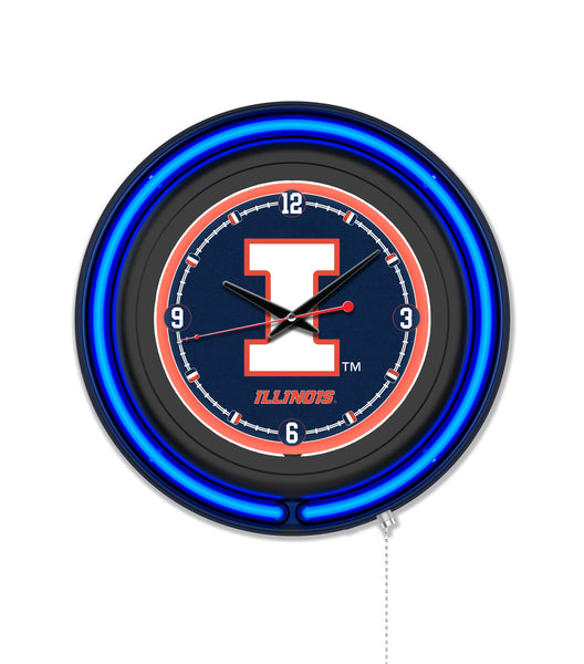 University of Illinois Black Case Neon Clock