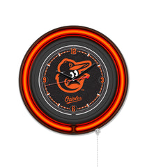 Baltimore Orioles Black Case Neon Clock