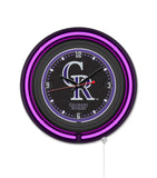 Colorado Rockies Black Case Neon Clock