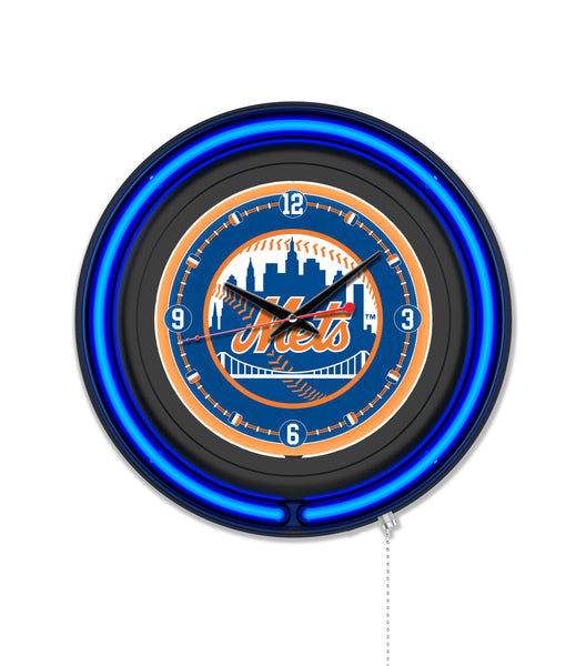 New York Mets Black Case Neon Clock