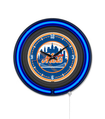 New York Mets Black Case Neon Clock