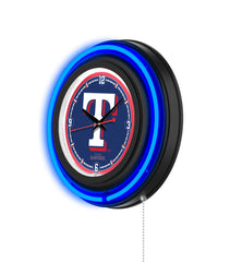 Texas Rangers Black Case Neon Clock