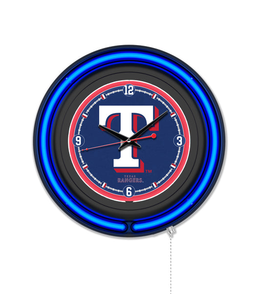 Texas Rangers Black Case Neon Clock