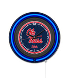 University of Mississippi Black Case Neon Clock