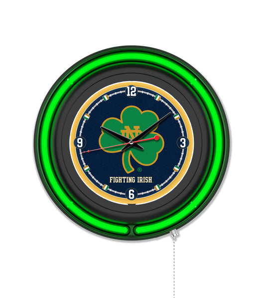 Notre Dame (Shamrock) Black Case Neon Clock