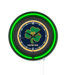 Notre Dame (Shamrock) Black Case Neon Clock