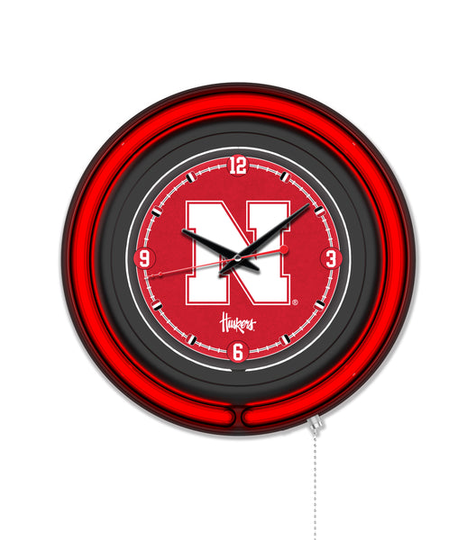 University of Nebraska Black Case Neon Clock