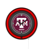 Texas A&M Black Case Neon Clock
