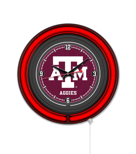 Texas A&M Black Case Neon Clock