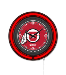 University of Utah Black Case Neon Clock