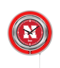 15" Nebraska Neon Clock | UN Cornhuskers Retro Neon Clock