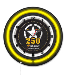 United States Army 250th Anniversary Black Case Neon Clock