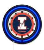 University of Illinois Black Case Neon Clock