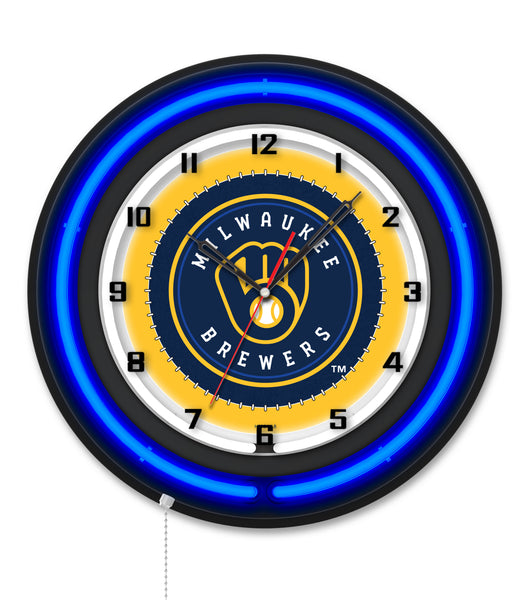 Milwaukee Brewers Black Case Neon Clock