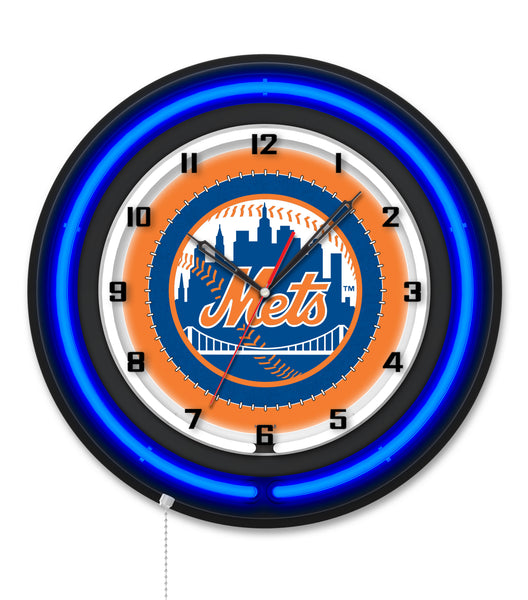 New York Mets Black Case Neon Clock