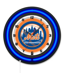 New York Mets Black Case Neon Clock
