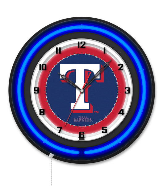 Texas Rangers Black Case Neon Clock