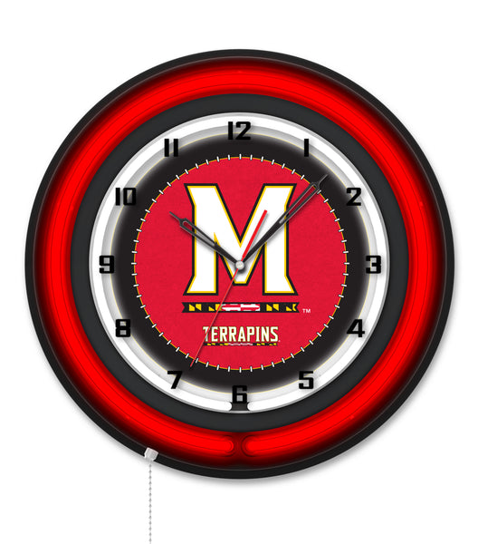 University of Maryland Black Case Neon Clock