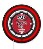 University of Wisconsin (Badger) Black Case Neon Clock