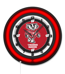 University of Wisconsin (Badger) Black Case Neon Clock