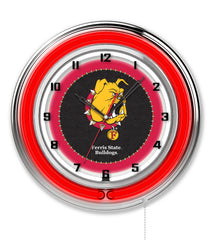19" Ferris State University Bulldogs Logo Neon Clock