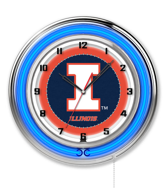 19" Illinois Fighting Illini Logo Neon Clock
