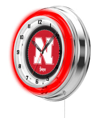 19" Nebraska Neon Clock | UN Cornhuskers Retro Neon Clock