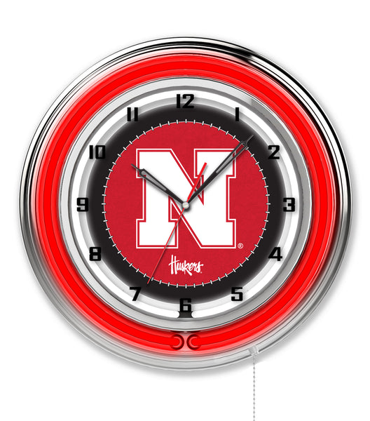 19" Nebraska Neon Clock | UN Cornhuskers Retro Neon Clock
