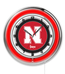 19" Nebraska Neon Clock | UN Cornhuskers Retro Neon Clock