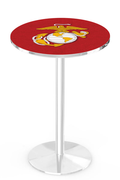Traditional Red and Yellow Eagle L214 Chrome U.S. Military Marine Corps Pub Table | VFW Marine Corps Chrome Pub Table