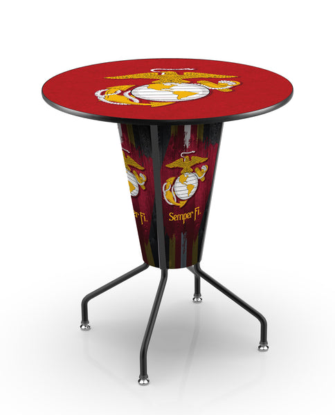 Traditional Red and Yellow L218 United States Marine Corps Lighted Pub Table | LED United States Military Marine Corps Indoor Pub Table