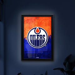 Edmonton Oilers Backlit LED Light Up Wall Sign | NHL Hockey Team Backlit LED Framed Lite Up Wall Decor Art