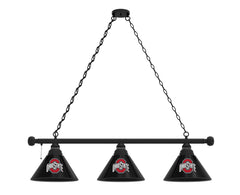 Ohio State Buckeyes 3 Shade Billiard Light with Black Frame Finish Front View