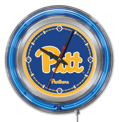 15" Pittsburgh Panthers Officially Licensed Logo Neon Clock Hanging Wall Decor