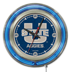 15" Utah State Aggies Officially Licensed Logo Neon Clock Hanging Wall Decor