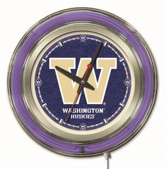 Washington Huskies Officially Licensed Logo 15" Neon Clock Hanging Wall Decor