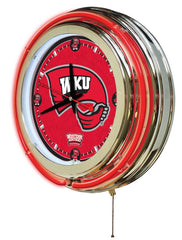15" Western Kentucky Hilltoppers Officially Licensed Logo Neon Clock Hanging Wall Decor