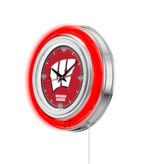 15" University of Wisconsin Badgers W Script Neon Clock