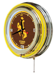 Wyoming Cowboys Officially Licensed Logo 15" Neon Clock Hanging Wall Decor