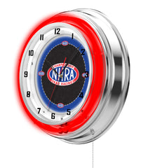 NHRA Drag Racing Officially Licensed Logo Neon Clock Wall Decor in Red Neon