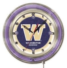 19" Washington Huskies Officially Licensed Logo Neon Clock Wall Decor