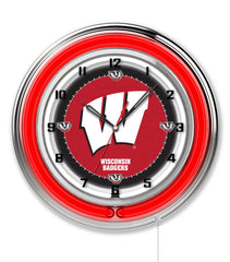 19" University of Wisconsin Badgers W Script Officially Licensed Logo Neon Clock Wall Decor