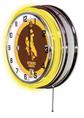 19" Wyoming Cowboys Officially Licensed Logo Neon Clock Wall Decor