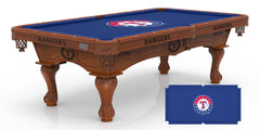 MLB's Texas Rangers Officially Licensed Logo Billiard Table in Chardonnay with Logo Cloth & Claw Leg