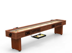 Central Michigan University Chippewas Laser Engraved Logo Shuffleboard Table Shown In Chardonnay Finish