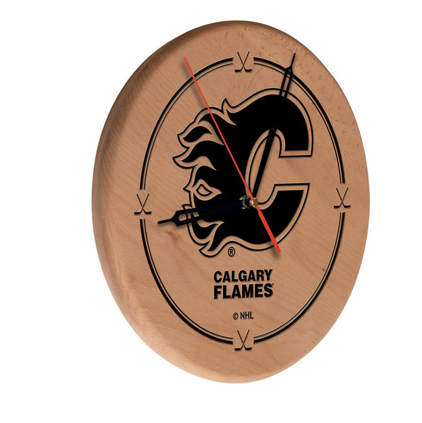 Calgary Flames Laser Engraved Wood Clock