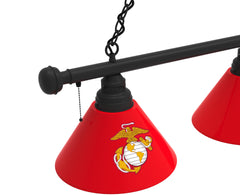 Traditional Red and Yellow US Marine Corps Billiard Lamp | Marines 3 Shade Pool Table Light
